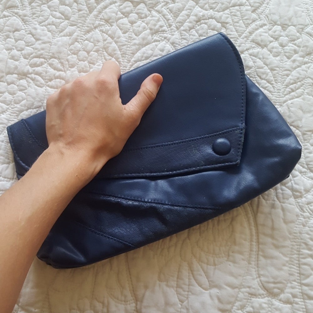 Navy oversized vegan leather clutch